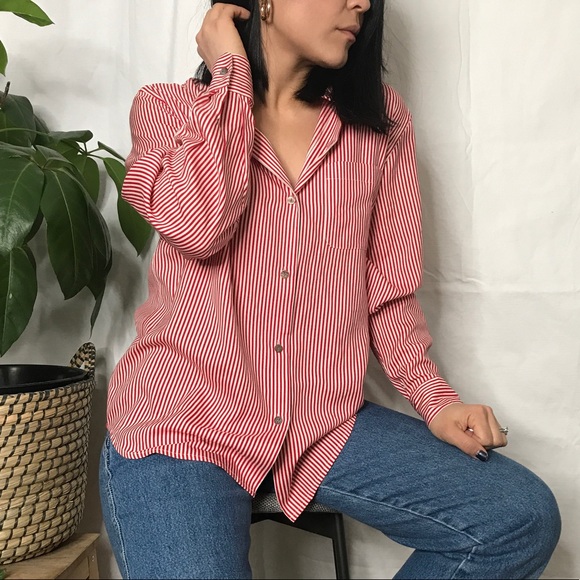 SOLD Vintage 80s 90s pin striped minimalist blouse - Picture 2 of 10